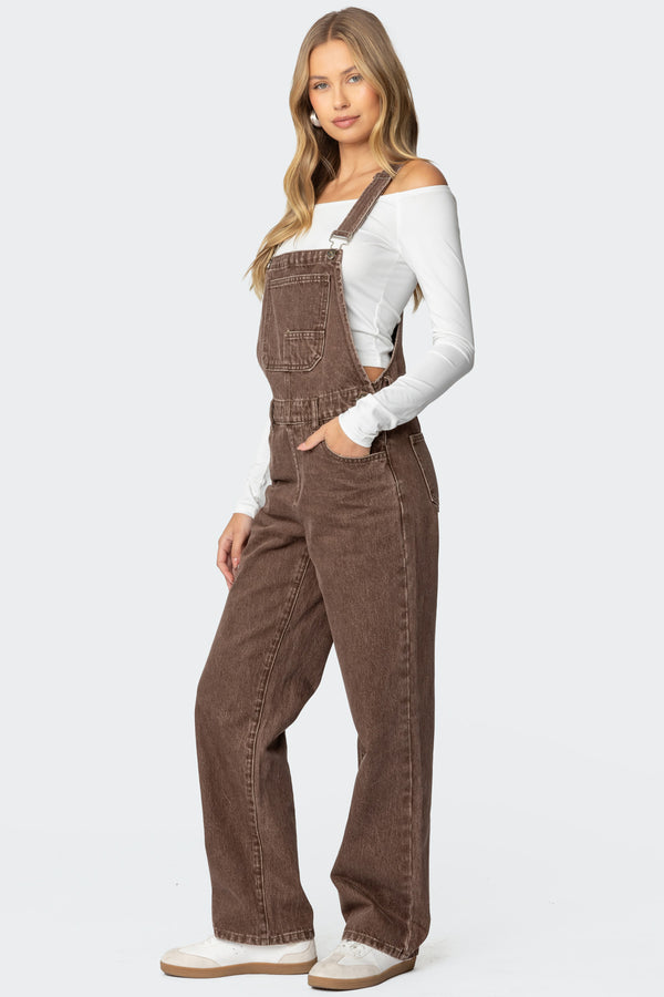 Edikted Rosemary Denim Overalls Brown Washed
