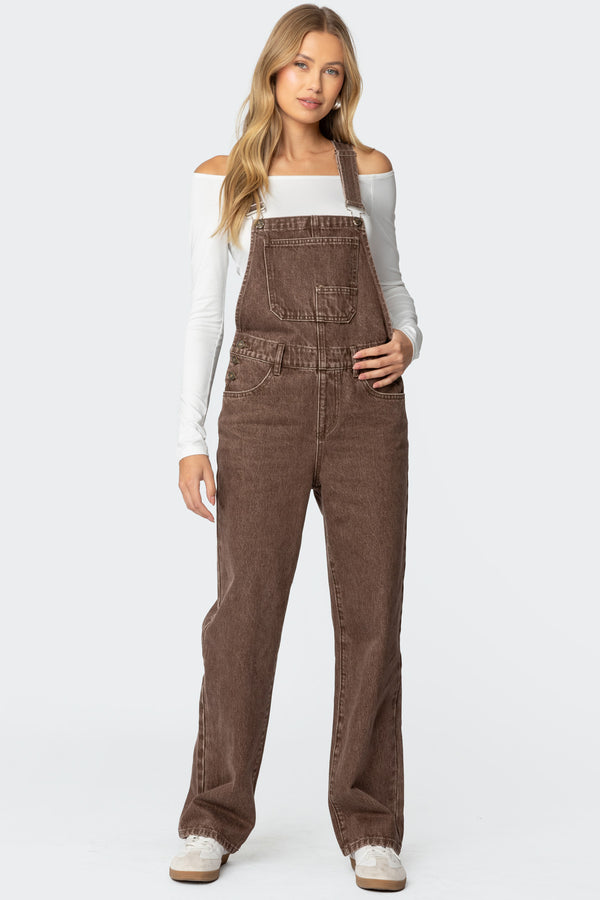 Edikted Rosemary Denim Overalls Brown Washed