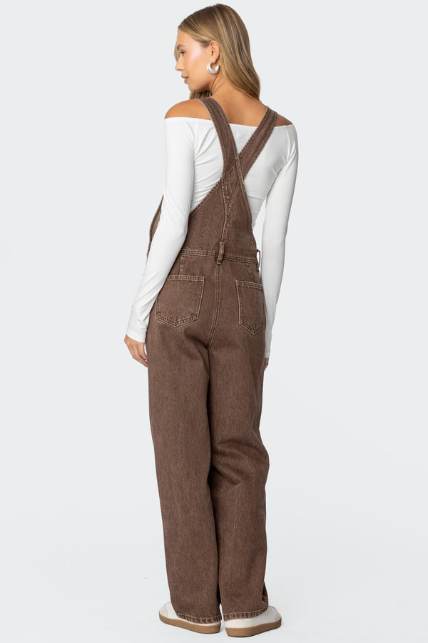 Edikted Rosemary Denim Overalls Brown Washed