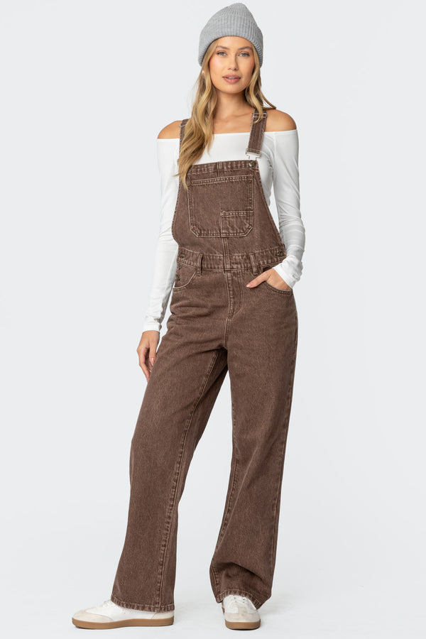 edikted Rosemary Denim Overalls brown washed