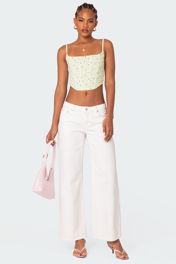 Edikted Rosey Printed Pointelle Corset Yellow