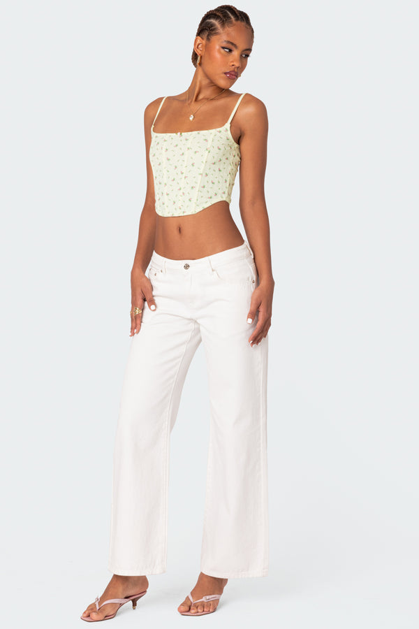 Edikted Rosey Printed Pointelle Corset Yellow