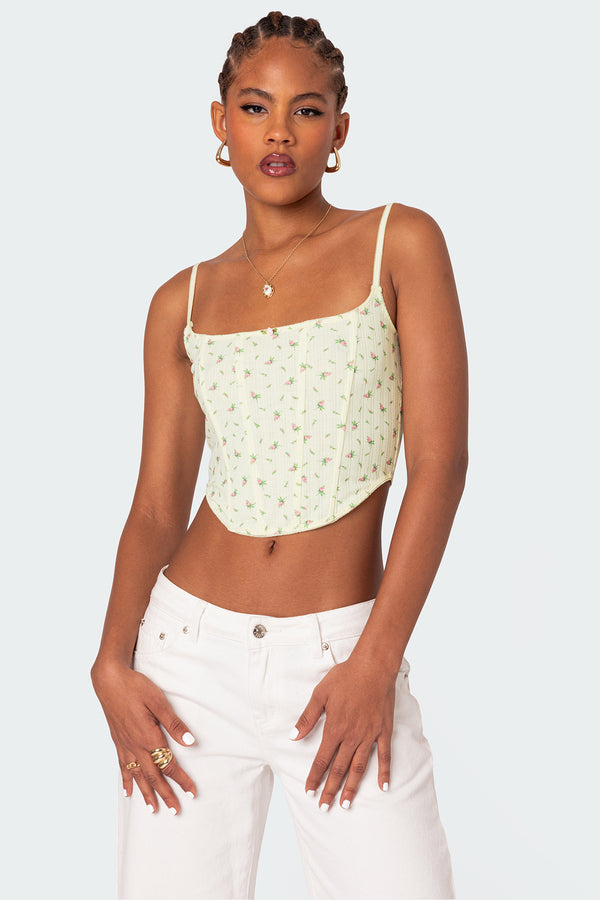 edikted Rosey Printed Pointelle Corset yellow