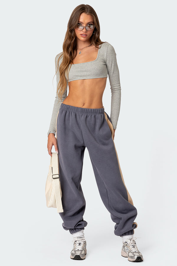 Edikted Routine Ribbed Crop Top Gray Melange