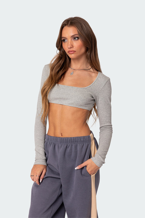 Edikted Routine Ribbed Crop Top Gray Melange