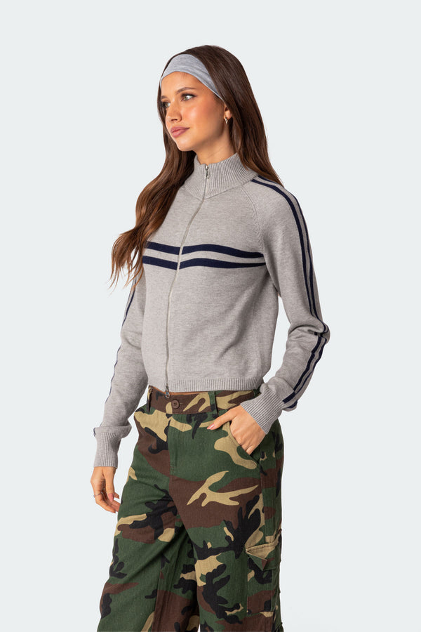 Edikted Roxanne Zip Up Knit Cardigan Gray Melange