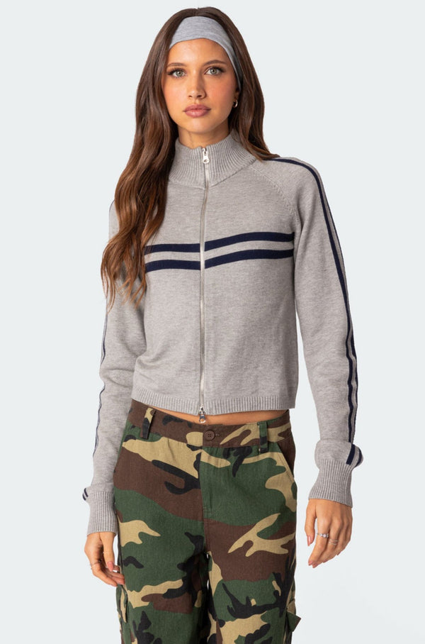 edikted Roxanne Zip Up Knit Cardigan gray melange