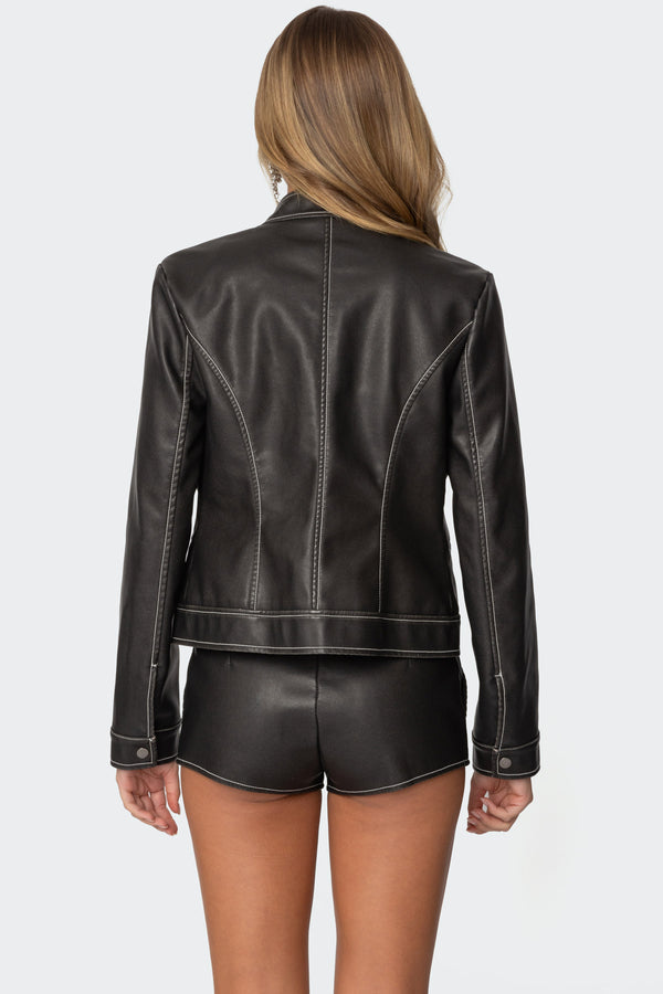 Edikted Roxie Faux Leather Jacket Dark Gray