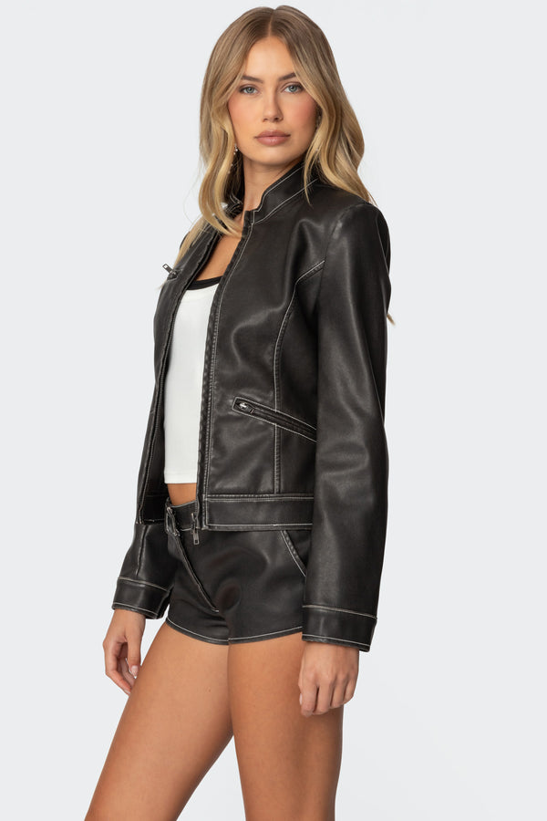 Edikted Roxie Faux Leather Jacket Dark Gray