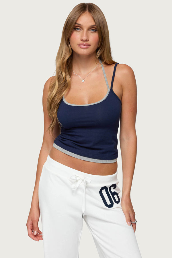 edikted Roya Layered Halter Tank Top navy