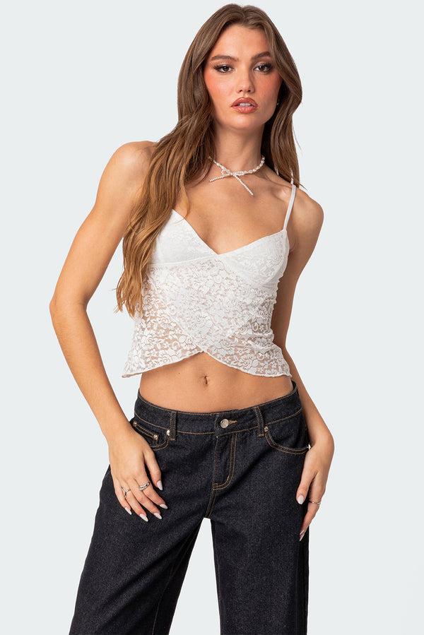 edikted Ruby sheer lace tank top white