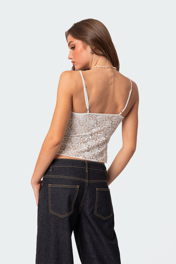 Edikted Ruby Sheer Lace Tank Top White