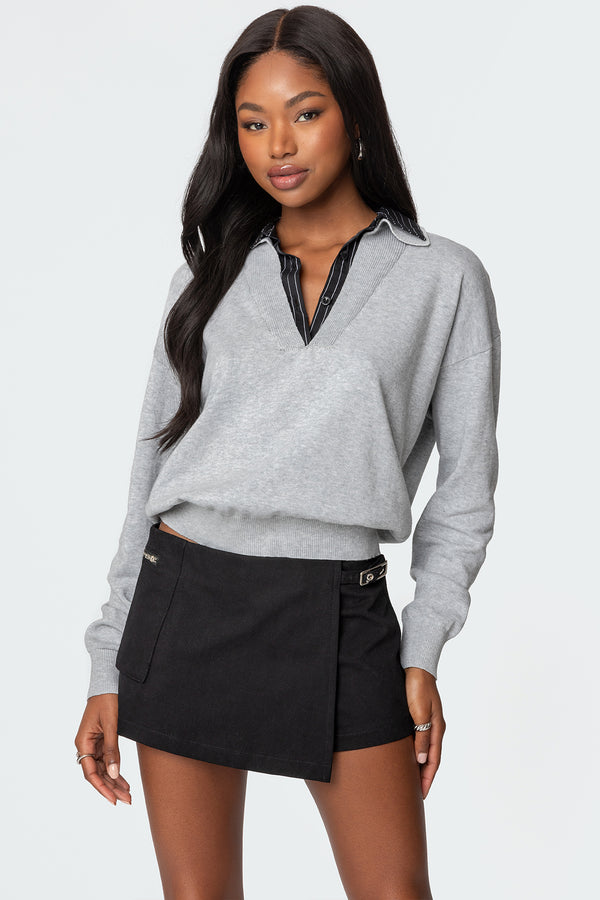 edikted Rue Double Collared Sweater gray