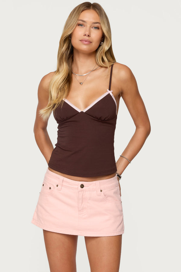 edikted Ruelle Contrast Frill Tank Top brown