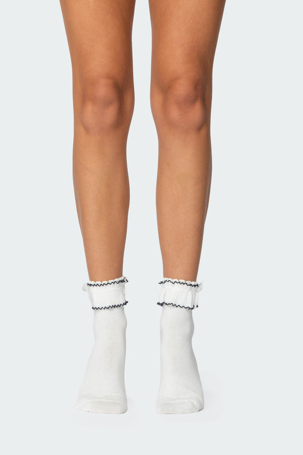 Edikted Ruffle & Bow Socks White