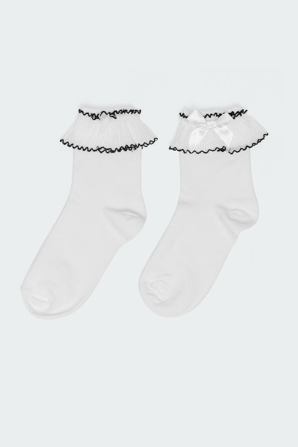 Edikted Ruffle & Bow Socks White