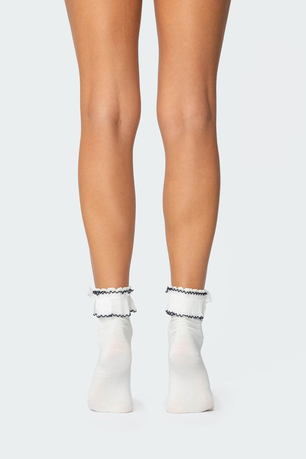 Edikted Ruffle & Bow Socks White