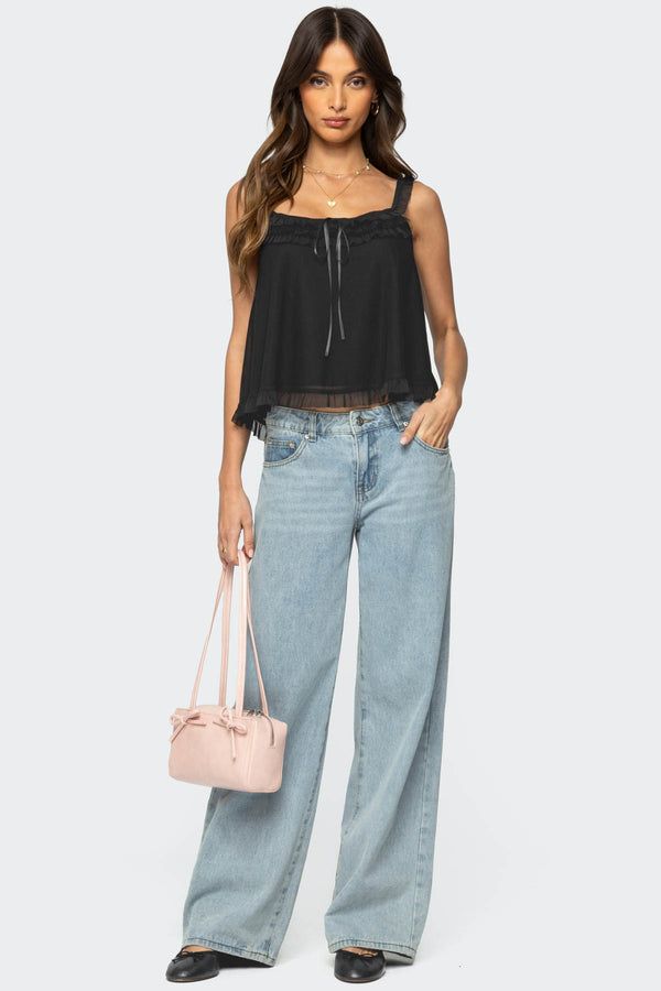 Edikted Ruffle Mesh Babydoll Tank Top Black