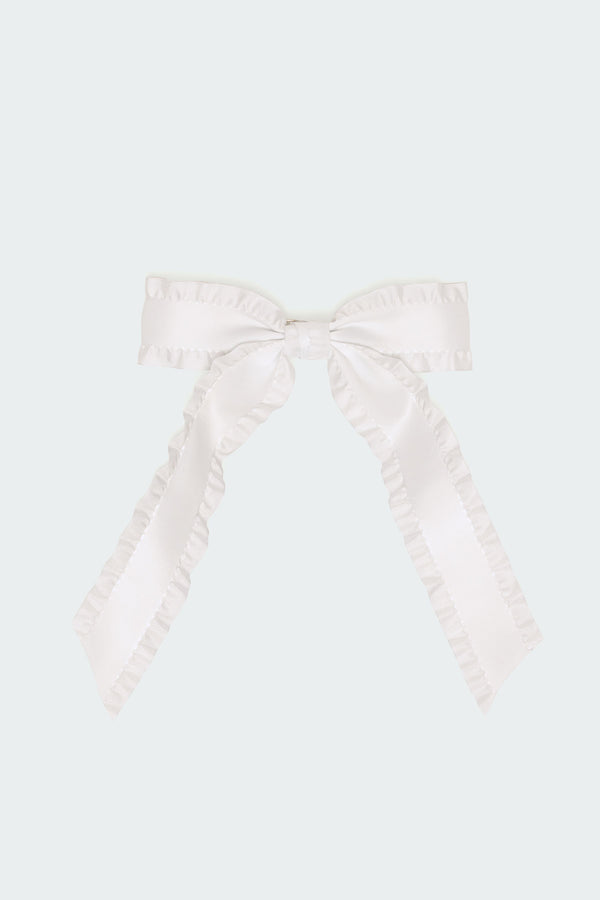Edikted Ruffle Trim Bow Hair Clip White