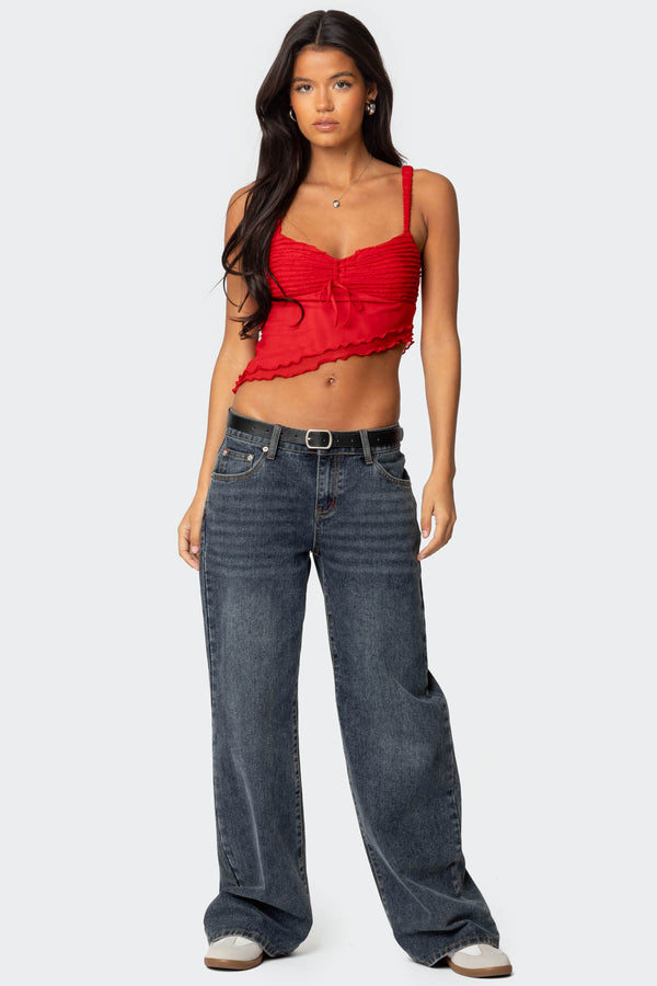 Edikted Ruffled Asymmetric Tank Top Red