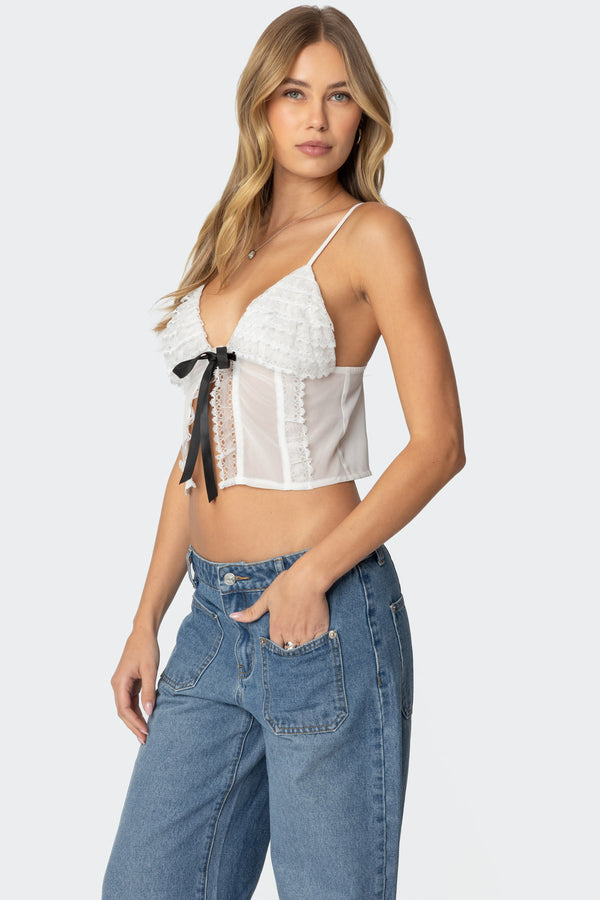 Edikted Ruffled Babydoll Top White