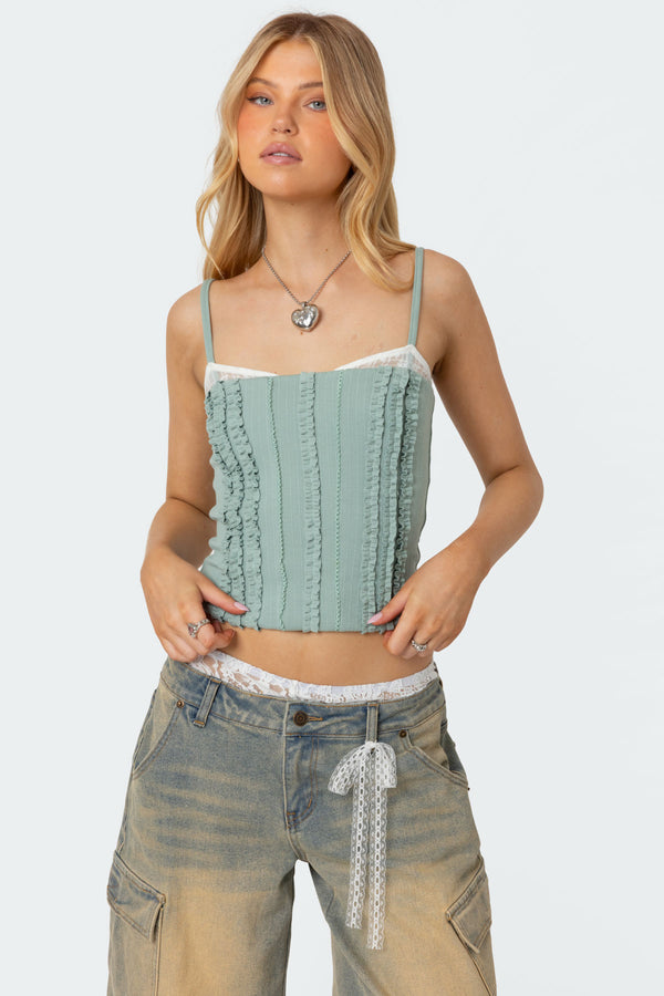 edikted Ruffled Bra Top sage