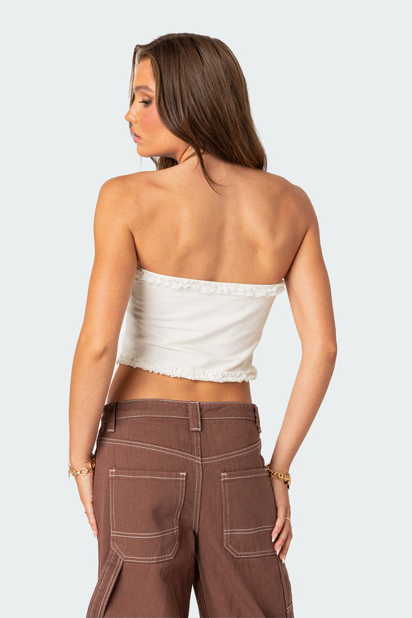 Edikted Ruffled Hem Tube Top White