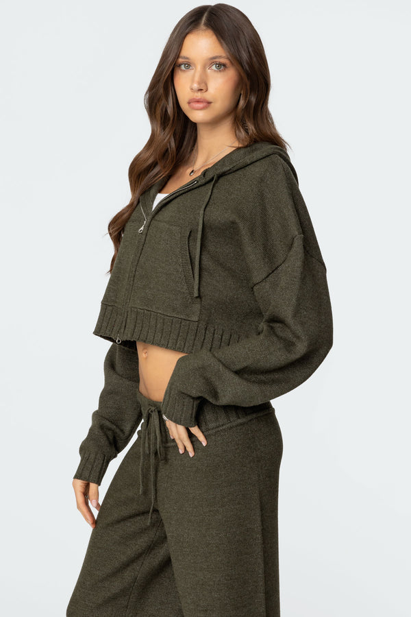Edikted Russell Knit Hooded Cardigan Olive