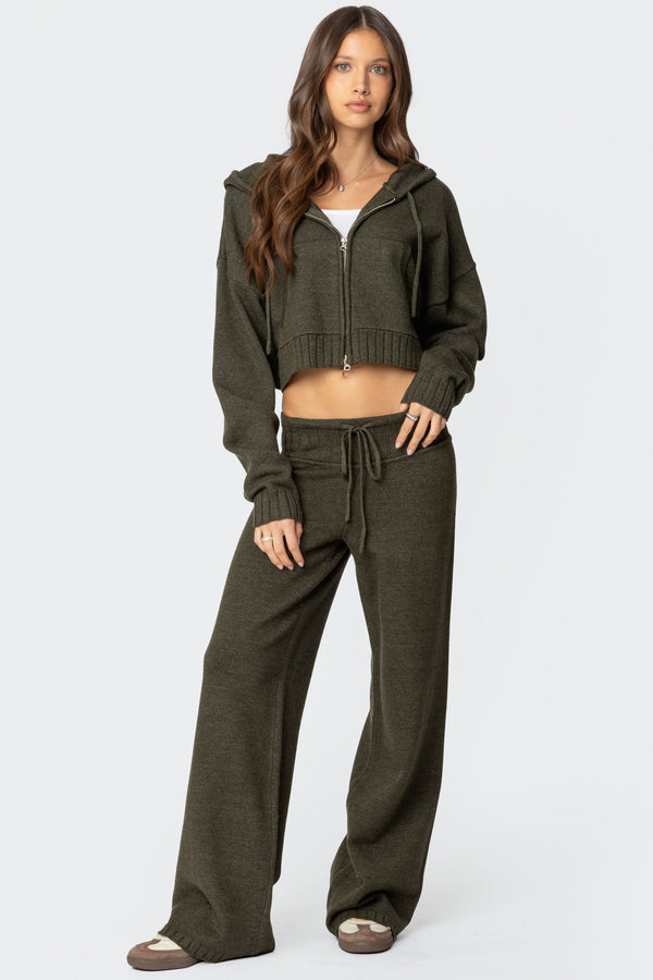 Edikted Russell Knit Hooded Cardigan Olive