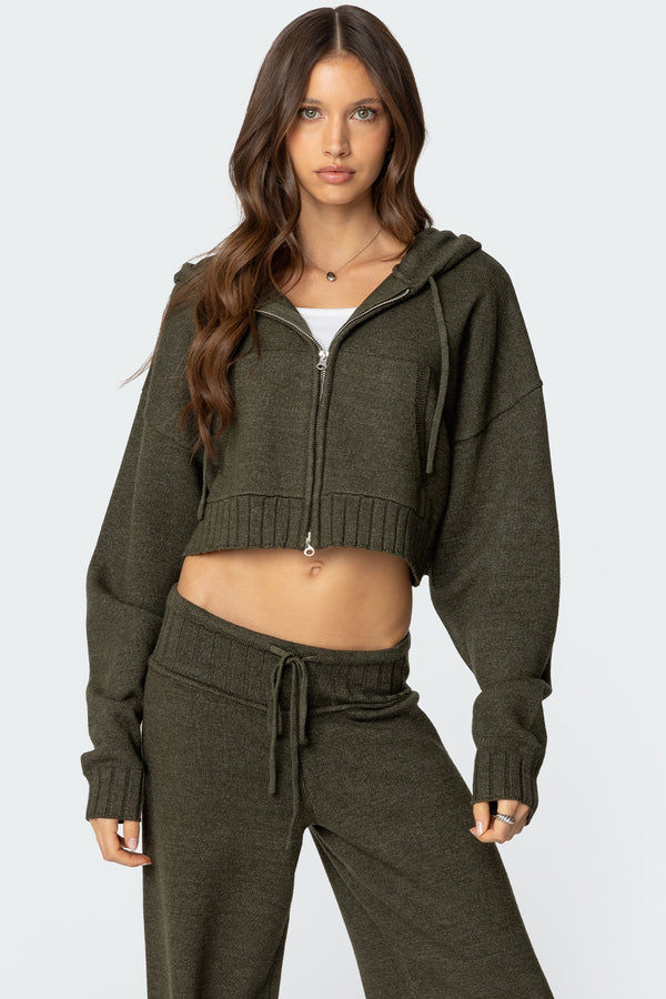 edikted Russell Knit Hooded Cardigan olive
