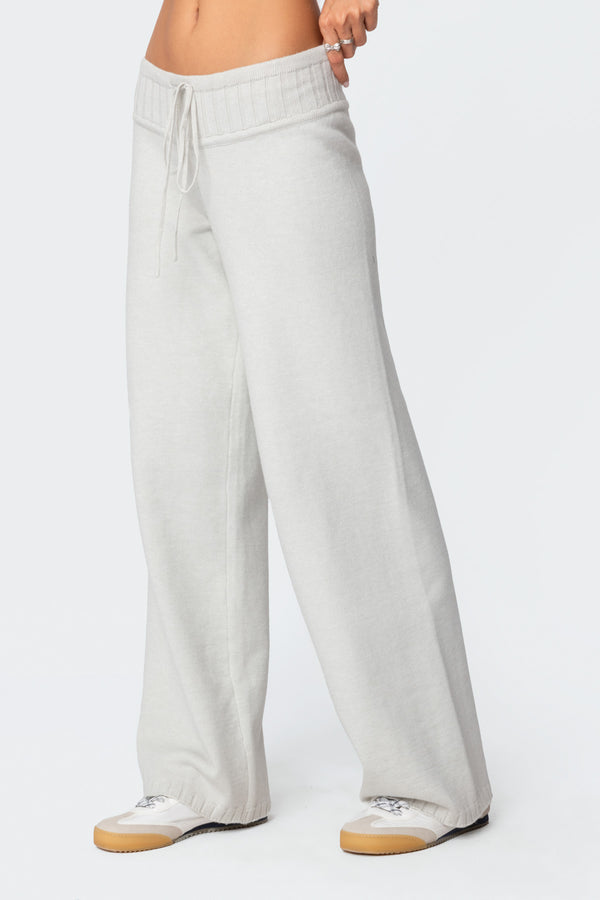 Edikted Russell Straight Leg Knit Pants Light Gray