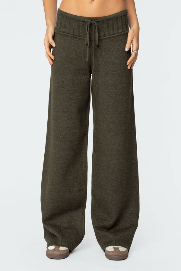 Edikted Russell Straight Leg Knit Pants Olive