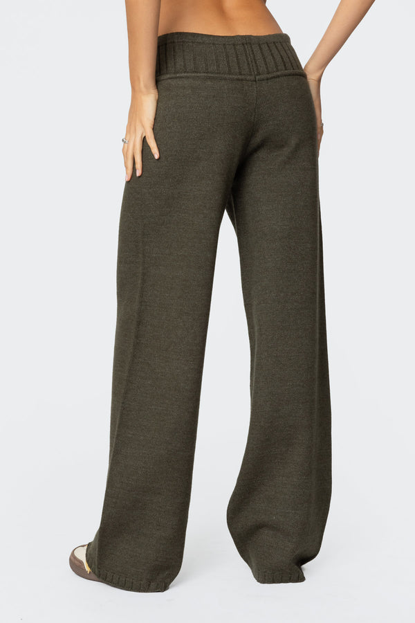Edikted Russell Straight Leg Knit Pants Olive