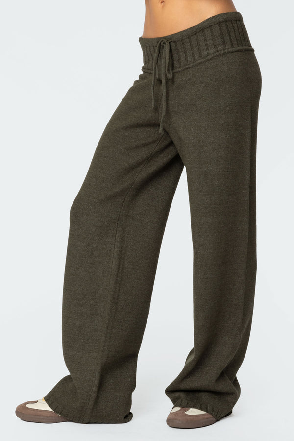 Edikted Russell Straight Leg Knit Pants Olive