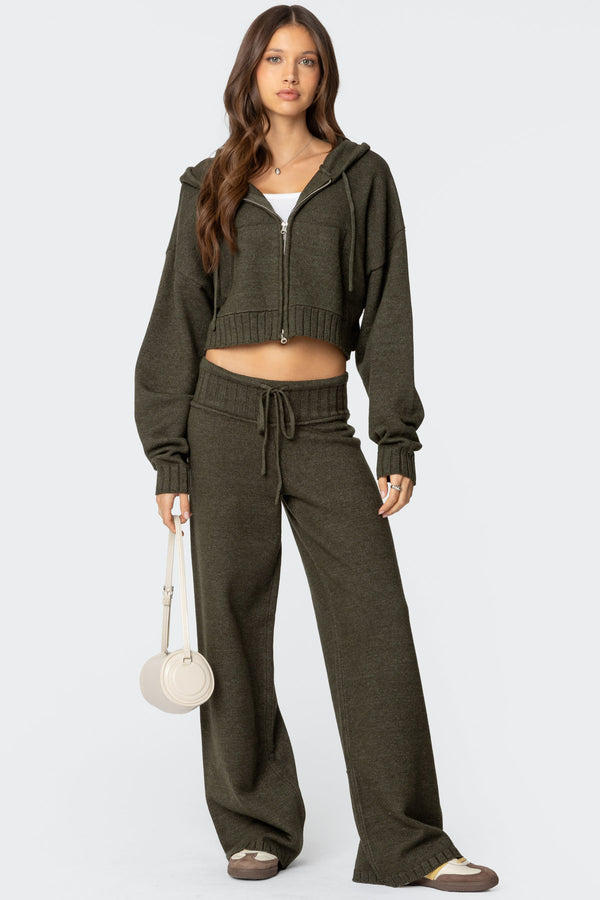 edikted Russell Straight Leg Knit Pants olive