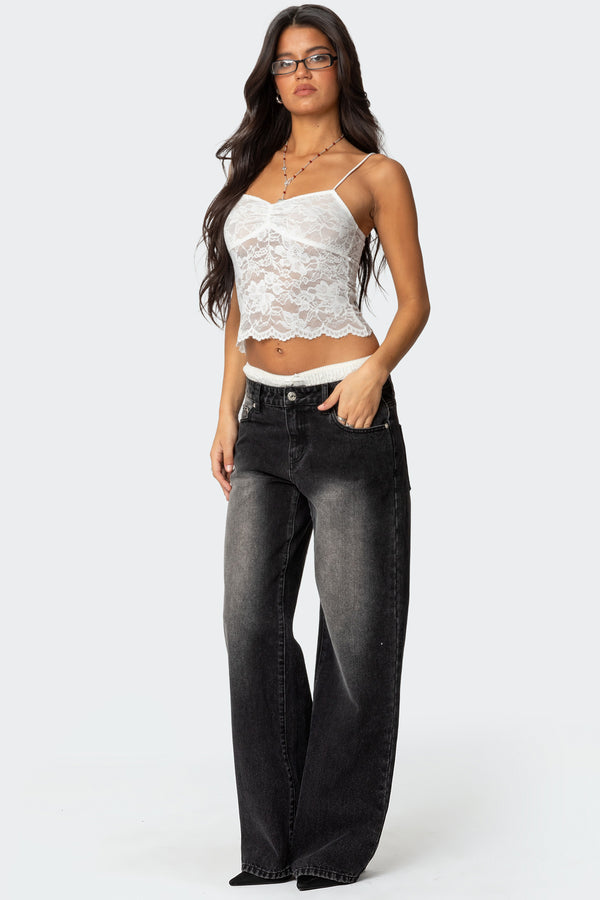 Edikted Rut Sheer Lace Tank Top White