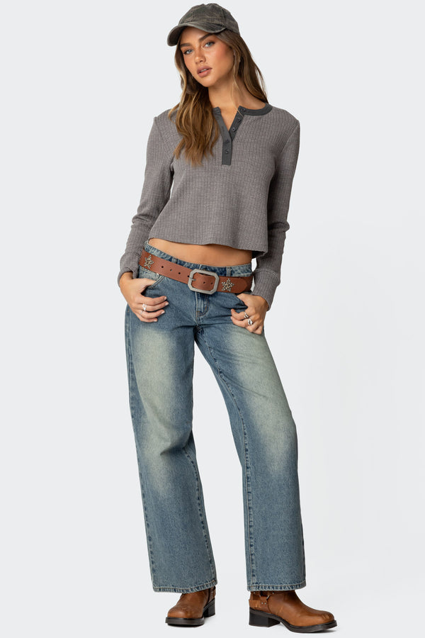 Edikted Ruth Henley Waffle Top Gray Melange