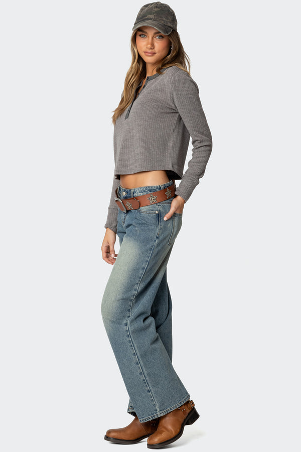 Edikted Ruth Henley Waffle Top Gray Melange