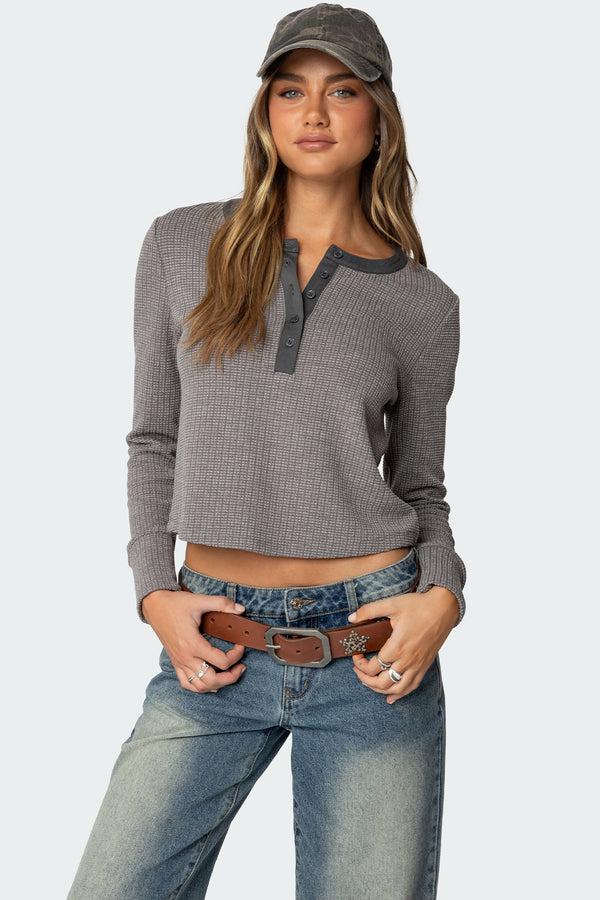 edikted Ruth Henley Waffle Top gray melange