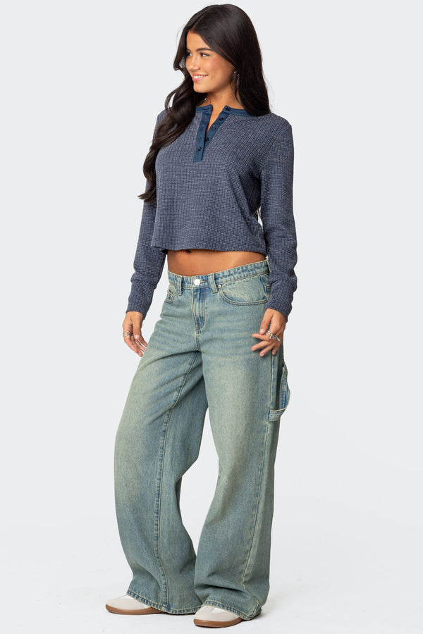 Edikted Ruth Henley Waffle Top Navy