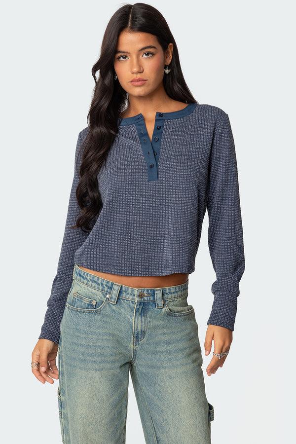 edikted Ruth Henley Waffle Top navy