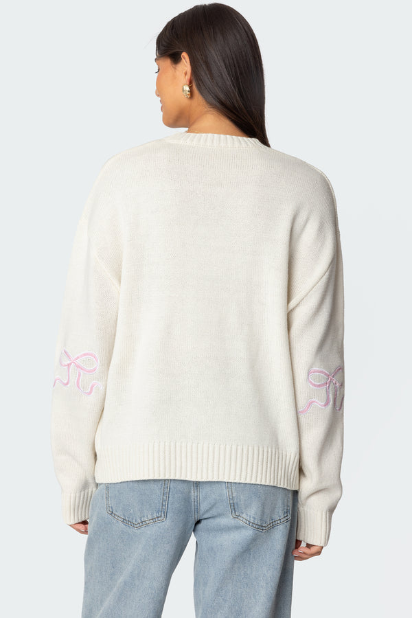 Edikted Rutie Bow Patch Sweater White