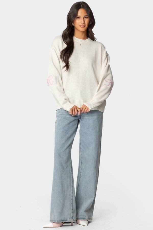 Edikted Rutie Bow Patch Sweater White