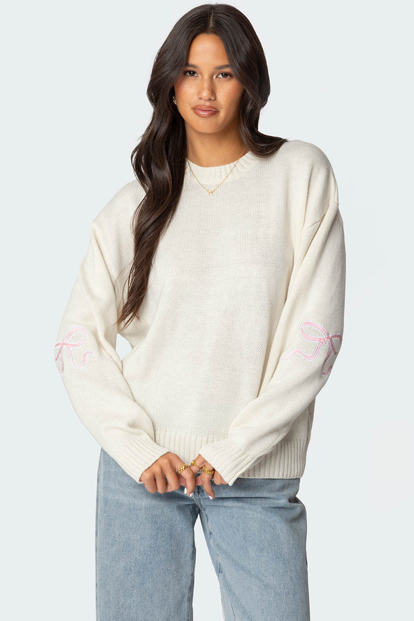 edikted Rutie Bow Patch Sweater white
