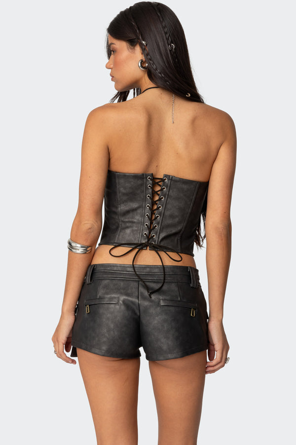 Edikted Ryan Faux Leather Cargo Corset Black