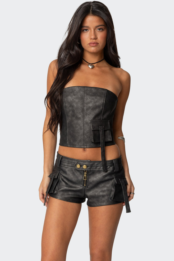 Edikted Ryan Faux Leather Cargo Corset Black