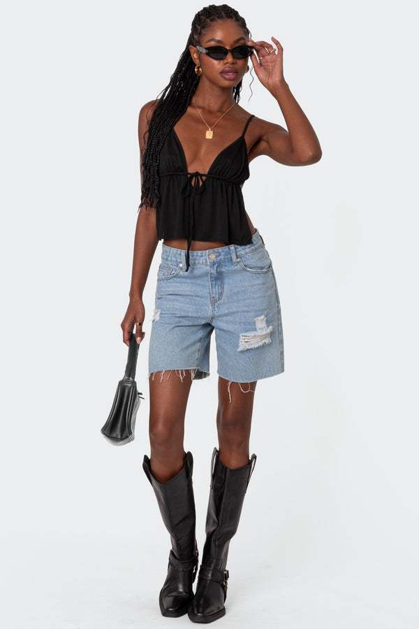 edikted Rylee Tie Front Open Back Top black