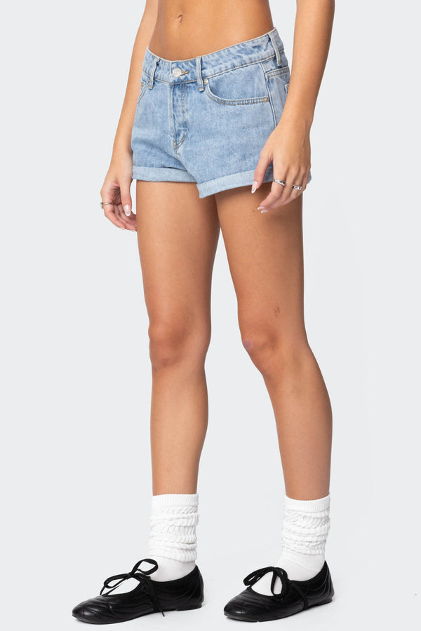 Edikted Rylin Low-Rise Denim Shorts Light Blue