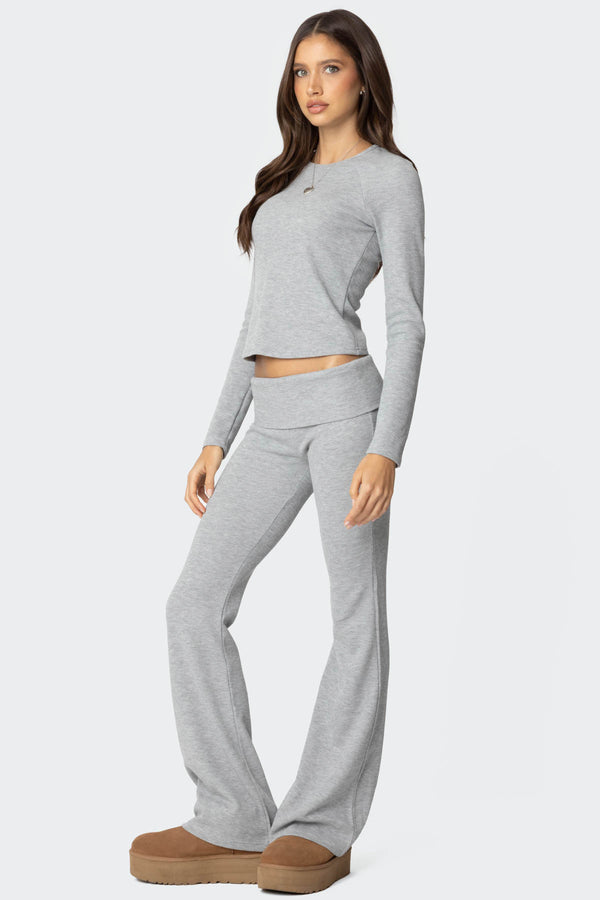 Edikted Sab Waffle Knit Top Gray Melange