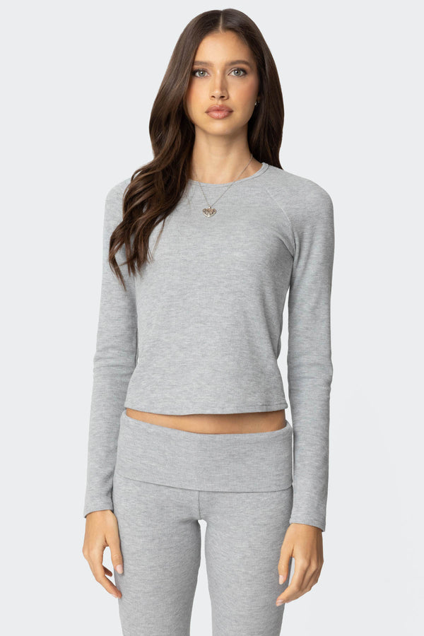 edikted Sab Waffle Knit Top gray melange
